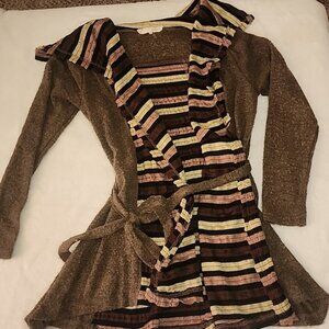 A' reve cardigan Olive and Cream and Browns. SIZE L